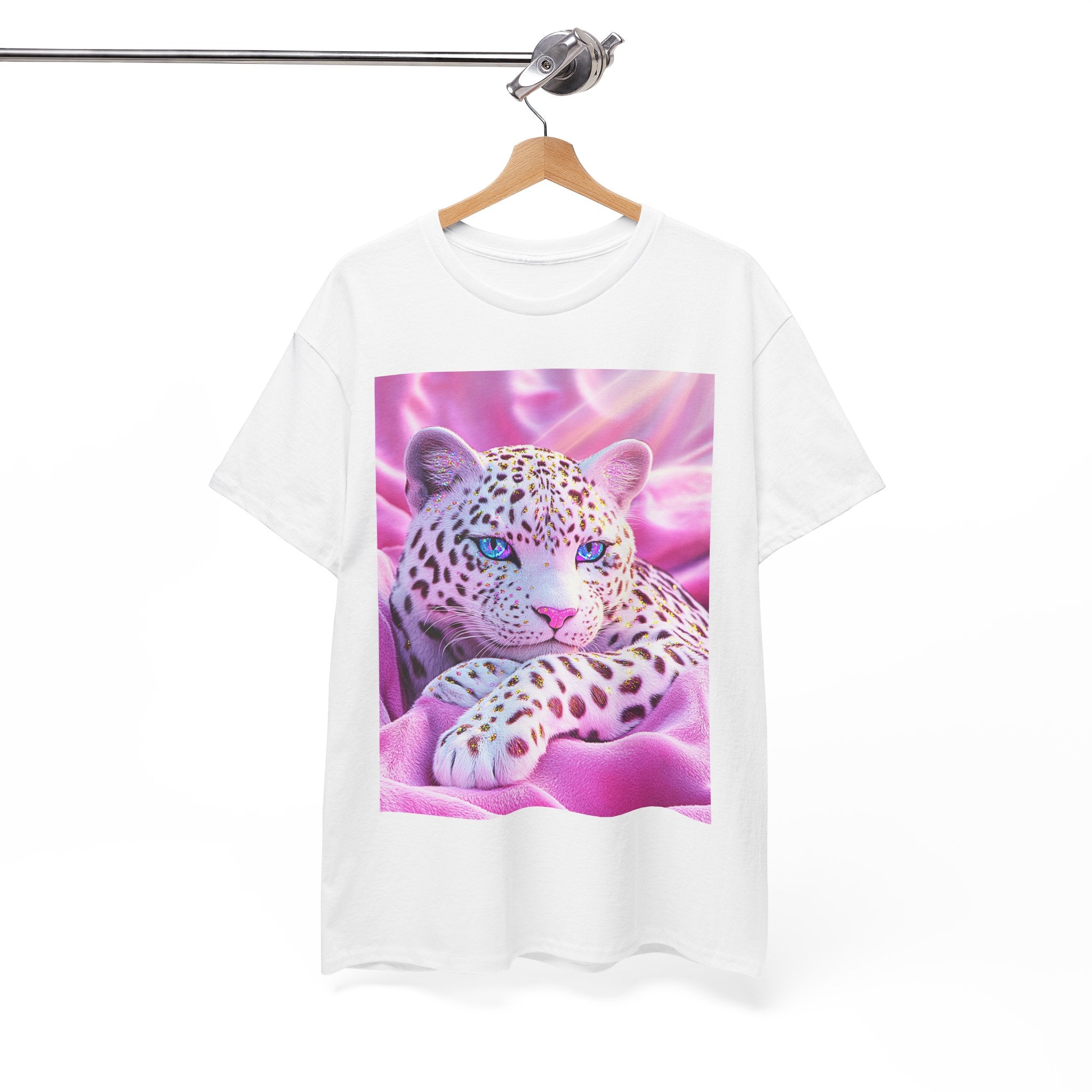 PINK WHITE FANTASY CHEETAH ART SHIRT GIFT WOMEN  TEENS TEE TSHIRT CAT KAWAII