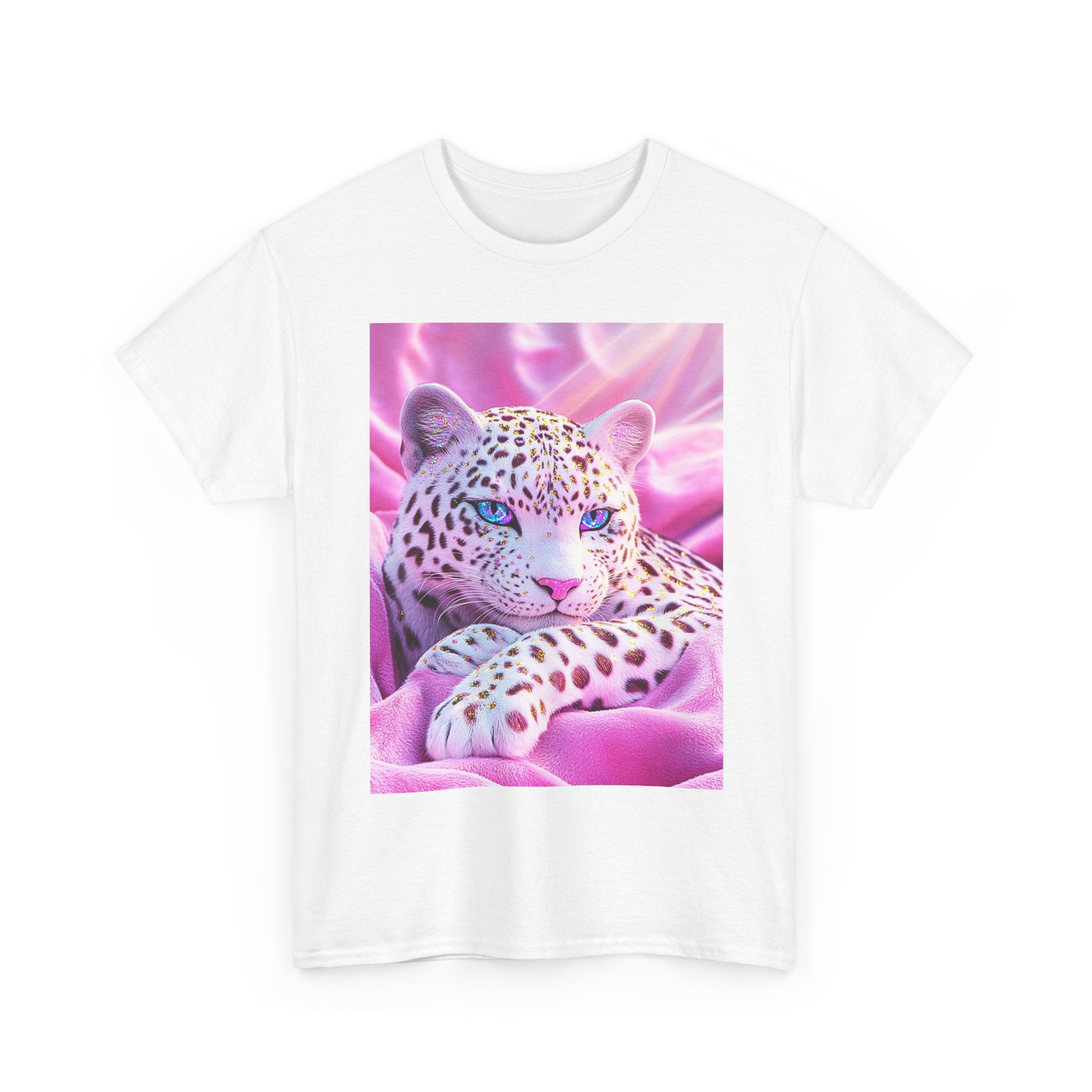 PINK WHITE FANTASY CHEETAH ART SHIRT GIFT WOMEN  TEENS TEE TSHIRT CAT KAWAII